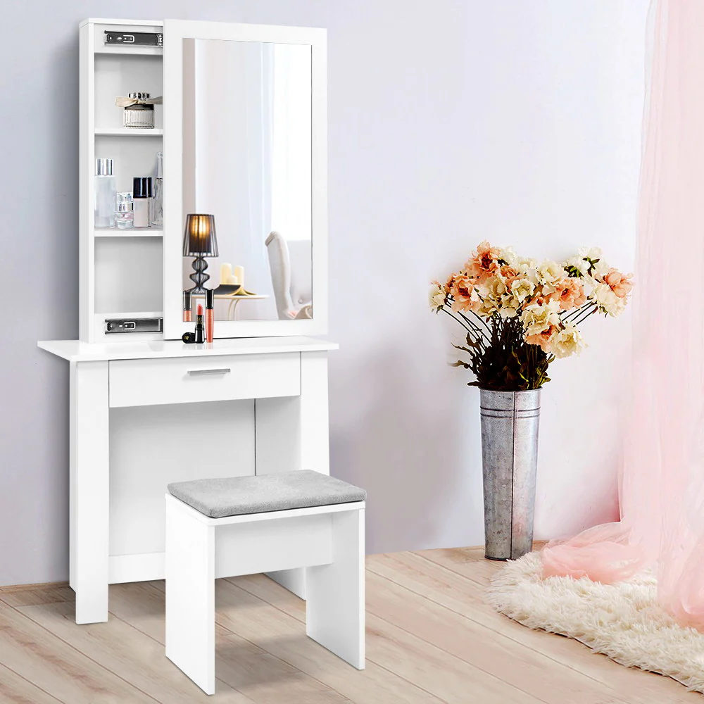 Dressing Table Mirror Stool Mirror Jewellery Cabinet Makeup Storage Desk - Nurns