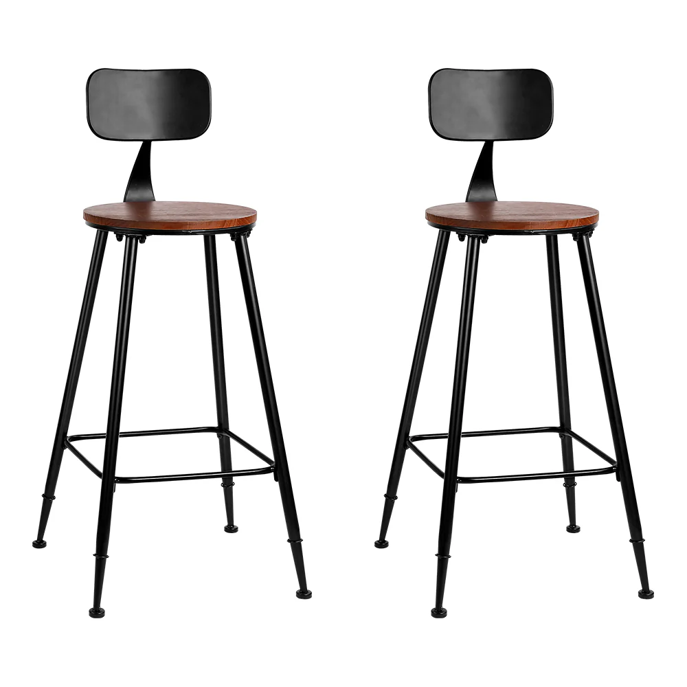 Set of 2 Assen Bar Stools Pinewood Metal - Black & Wood - Nurns
