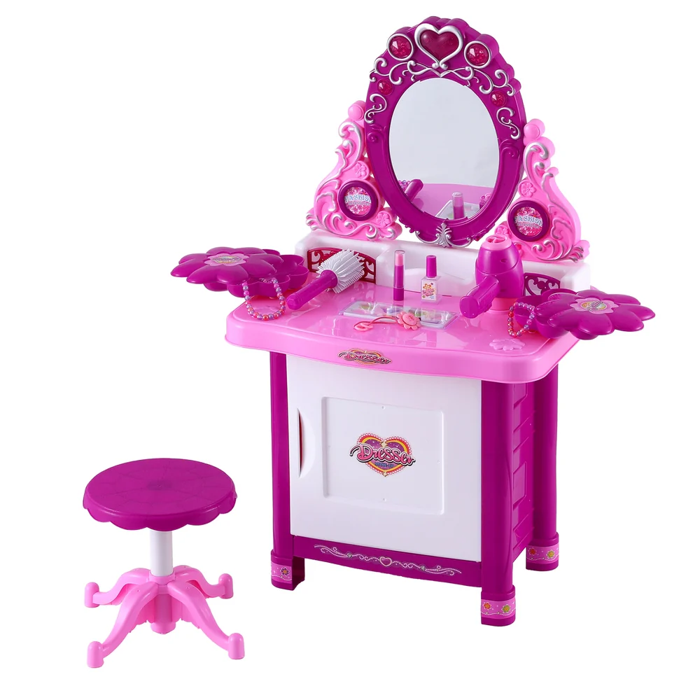 Kids Pretend Makeup Play Set Dressing Table Chair Girls Toys Children - Pink - Nurns