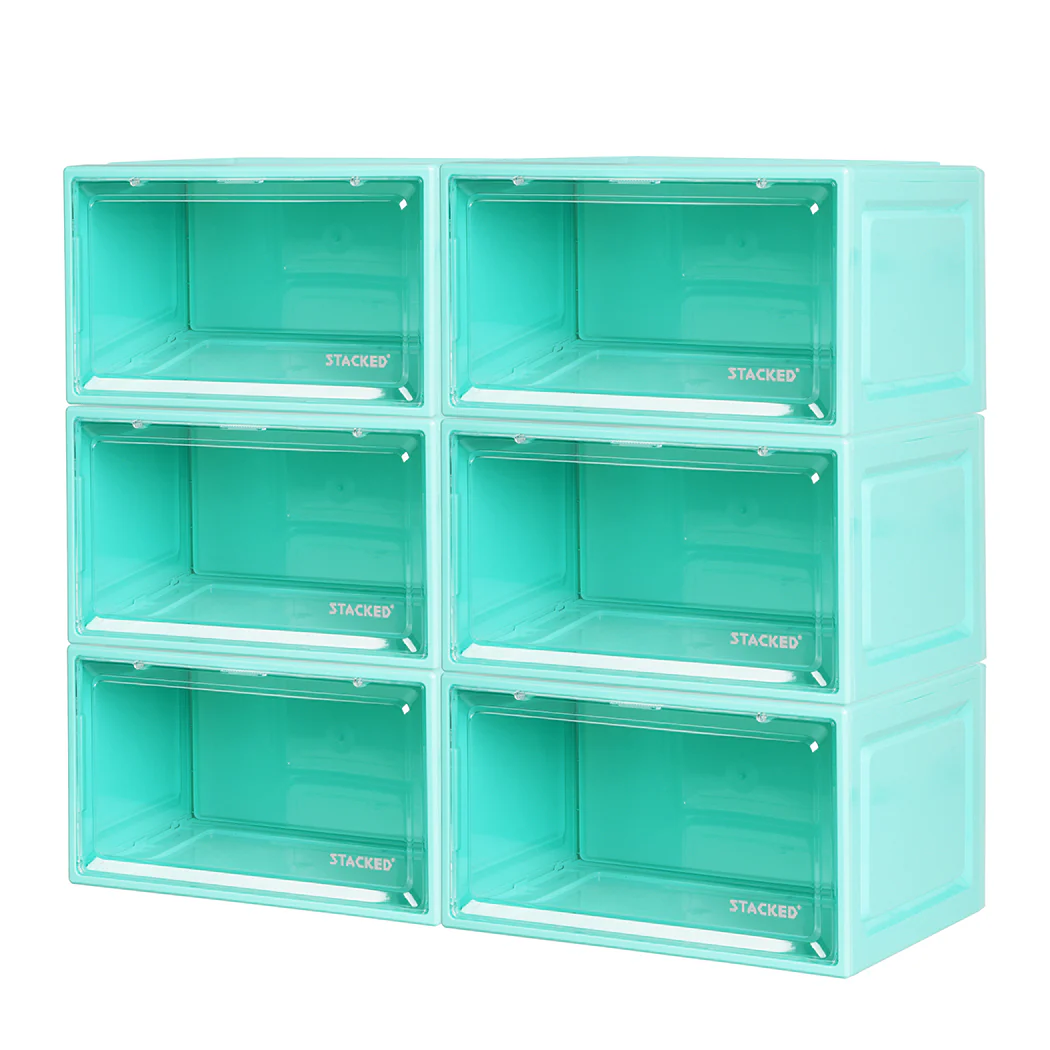 Stacked 6x Sneaker Display Case Shoe Cyan - Nurns
