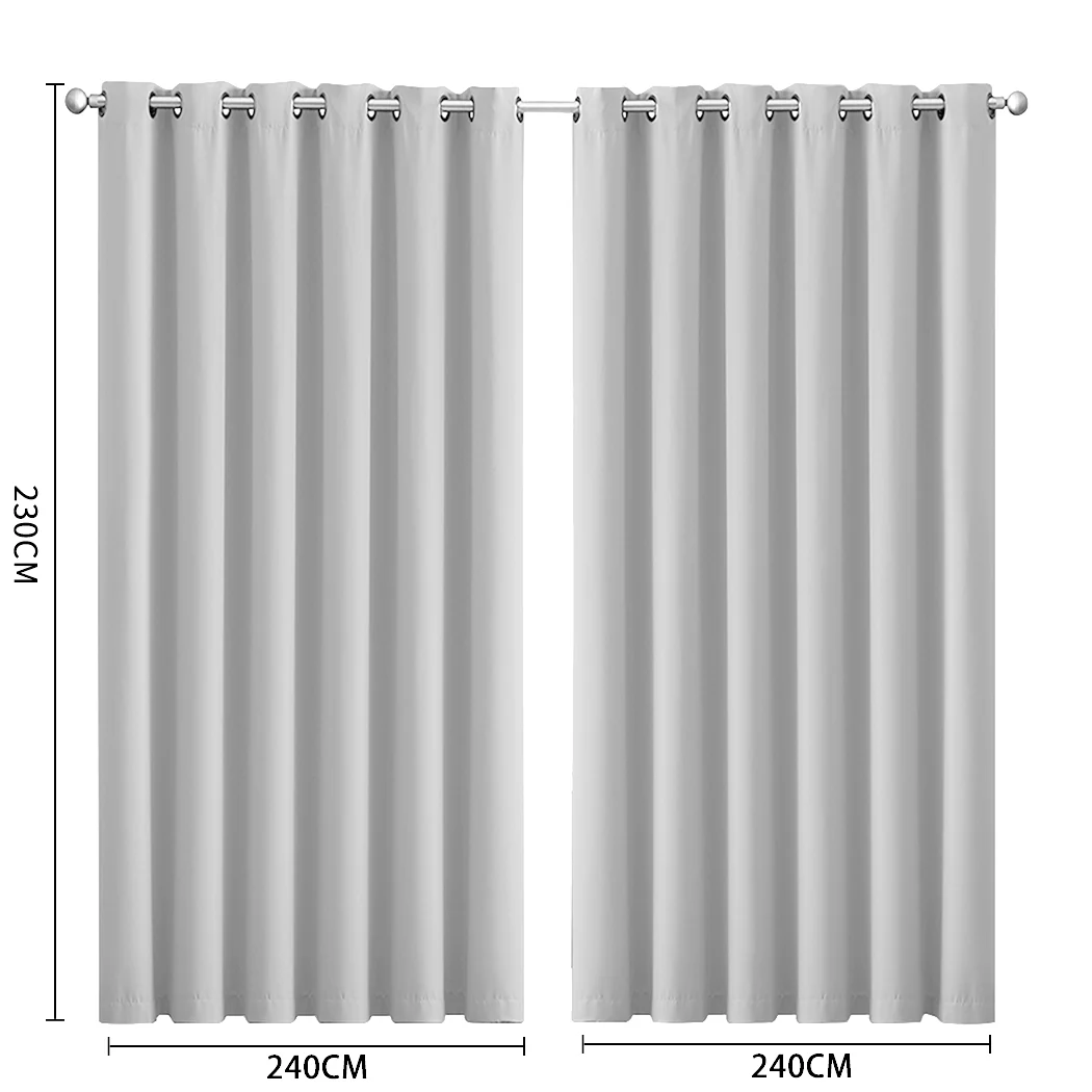 Set of 2 240x230cm Blockout Curtains Panels 3 Layers - Grey - Nurns
