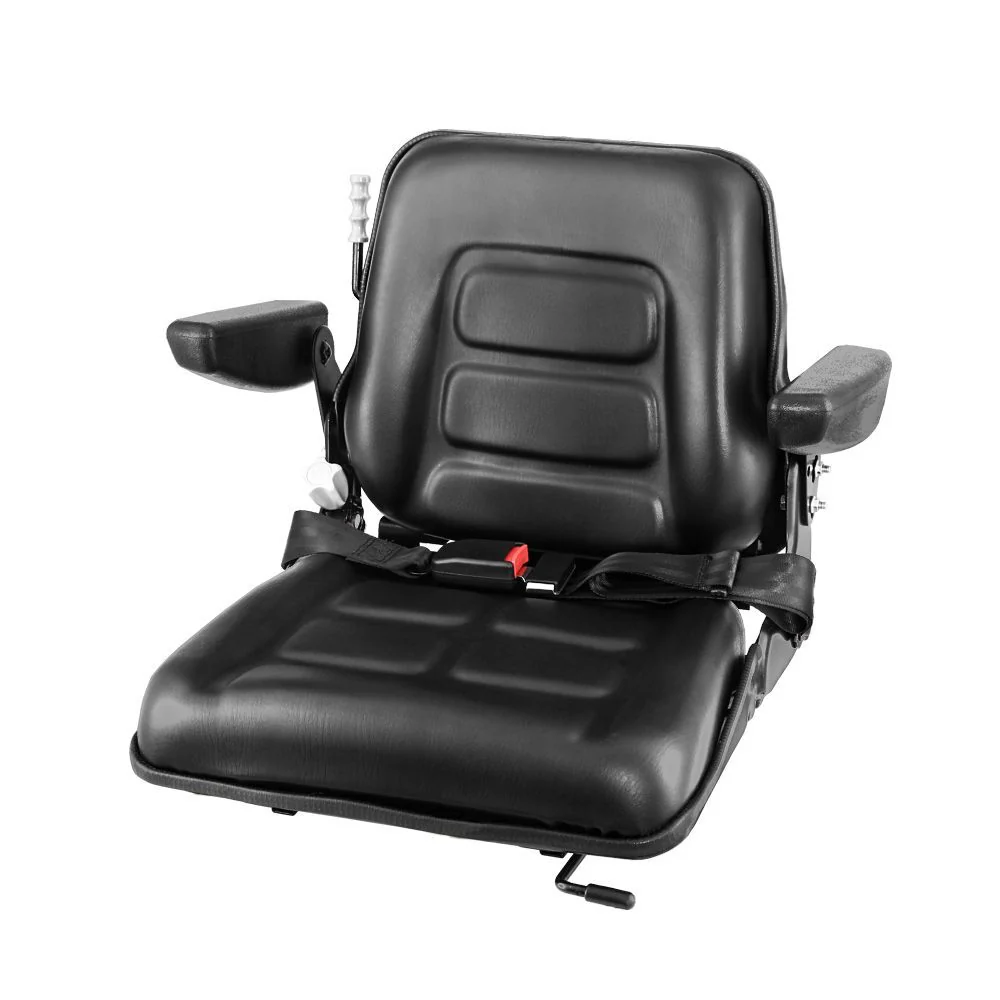 Tractor Seat with Armrest Forklift Excavator Bulldozer Universal Suspension Backrest Truck Chair black - Nurns