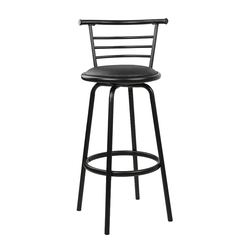 Set of 4 Voula PU Leather Bar Stools - Black & Steel - Nurns