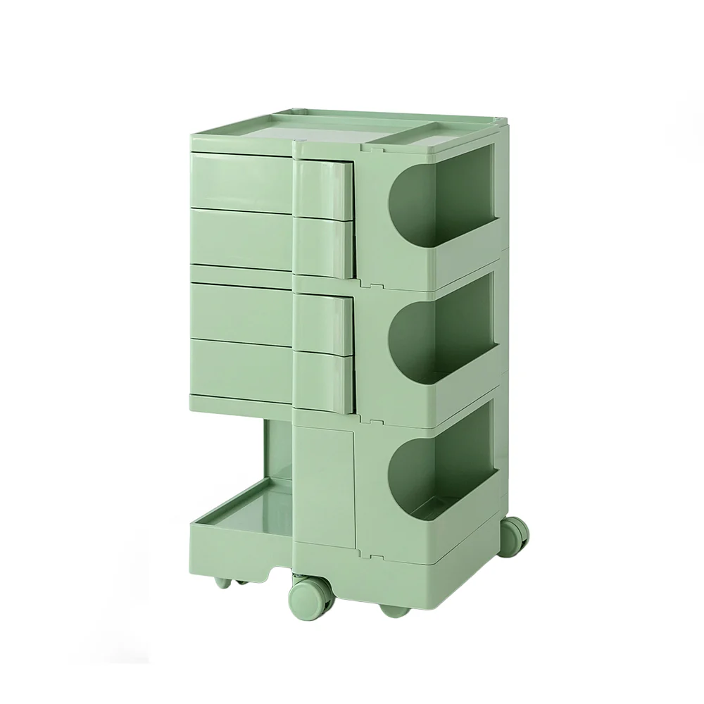 Vernon PP Plastic Bedside Tables Side Tables Nightstand Organizer Replica Boby Trolley 5 Tier with 4 Drawers - Green - Nurns