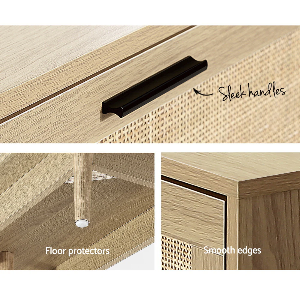 Hansel 180cm TV Cabinet Entertainment Unit TV Stand Wooden Rattan Storage Drawer - Wood - Nurns