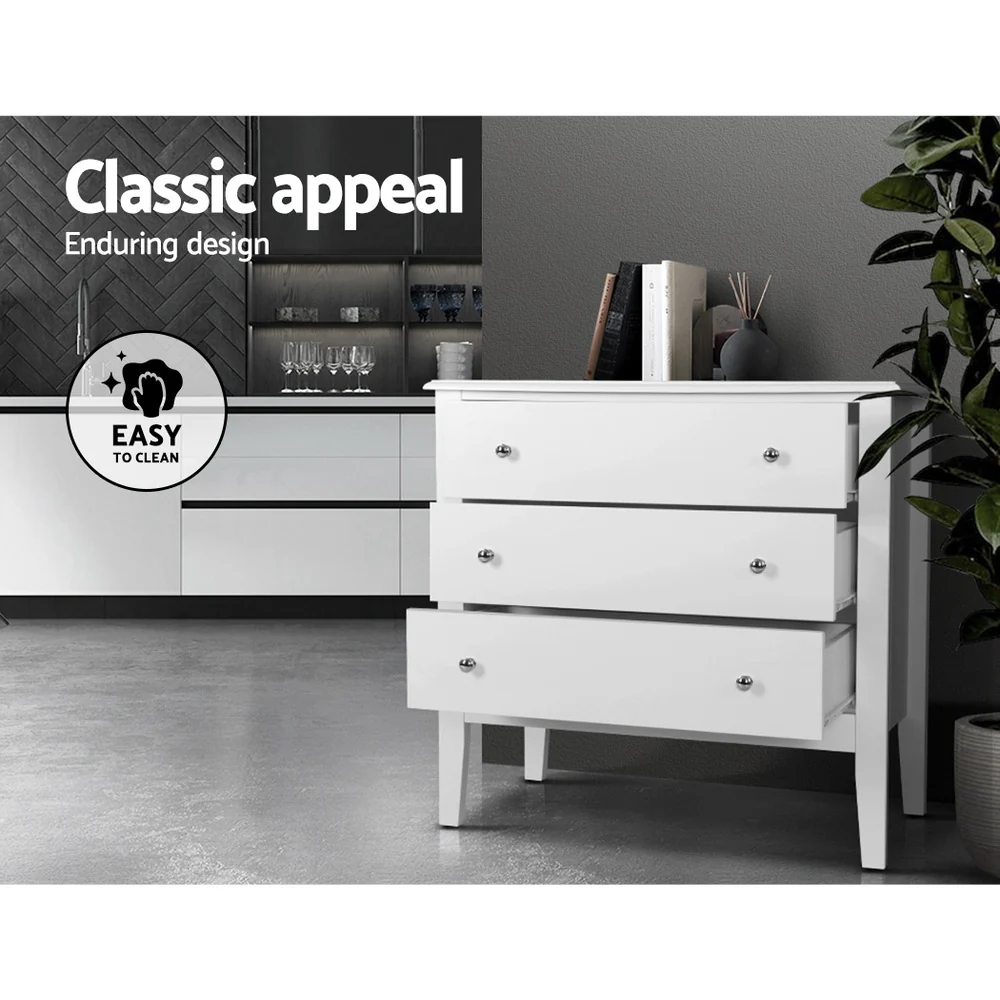 Artiss 3 Chest of Drawers - White - Nurns