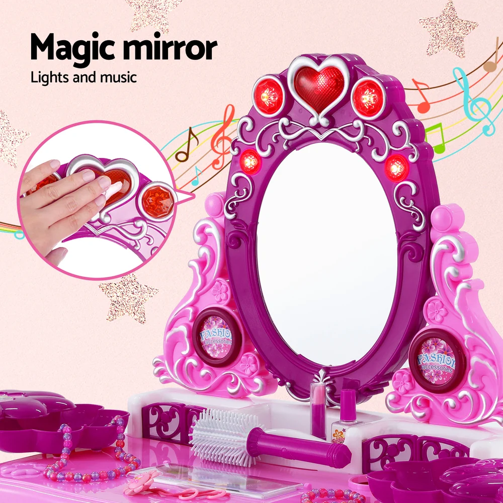 Kids Pretend Makeup Play Set Dressing Table Chair Girls Toys Children - Pink - Nurns