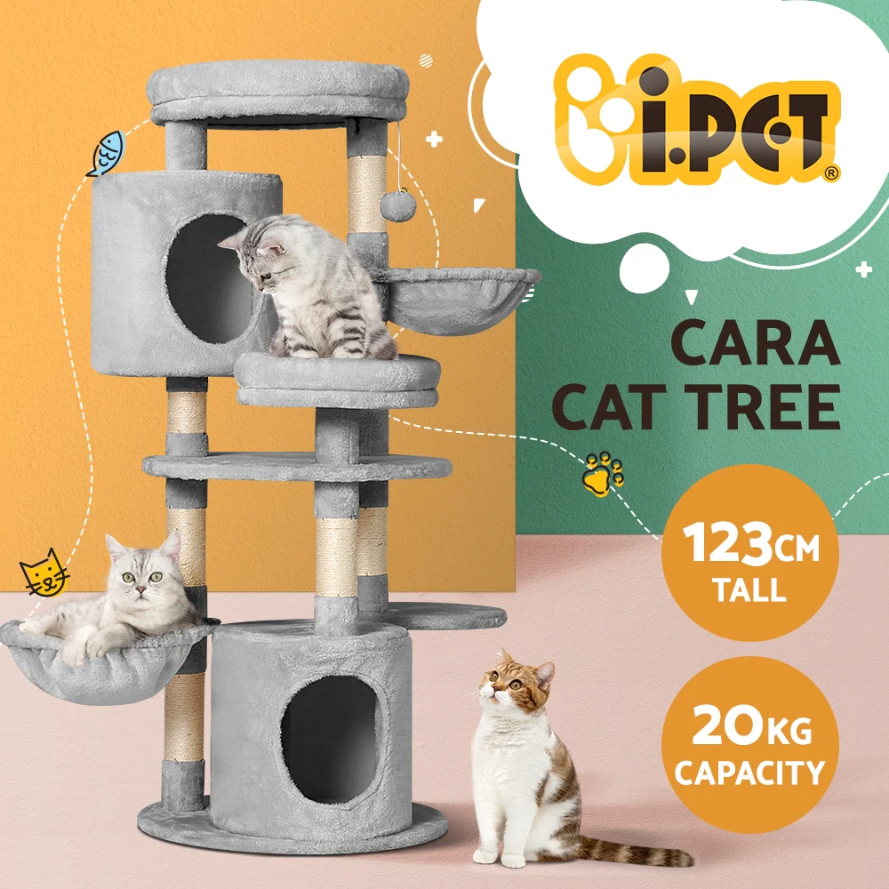 Cat Tree Tower Scratching Post Scratcher Wood Condo House Toys Bed 123cm - Grey - Nurns