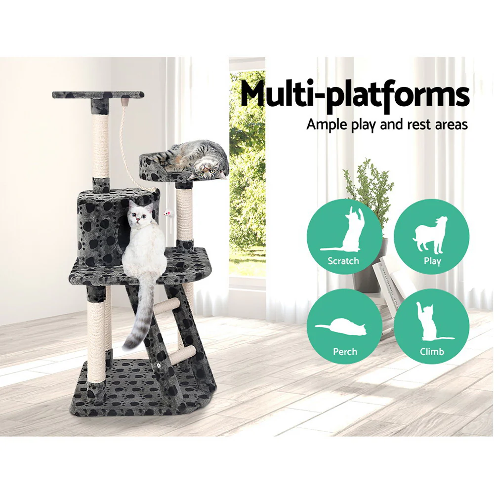 Cat Tree 120cm Trees Scratching Post Scratcher Tower Condo House Furniture 120cm - Dark Grey - Nurns