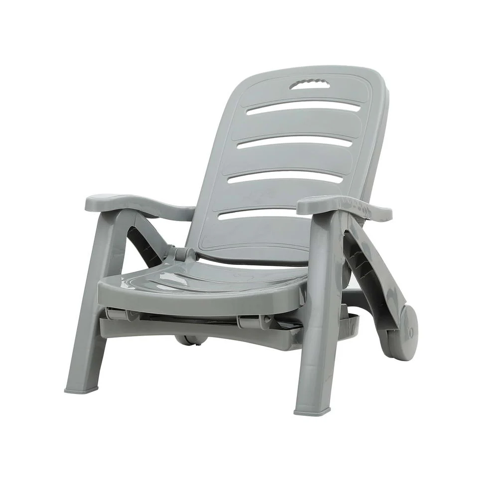 Nemy Sun Lounger Folding Lounge Chair Wheels Patio Outdoor Furniture - Grey - Nurns