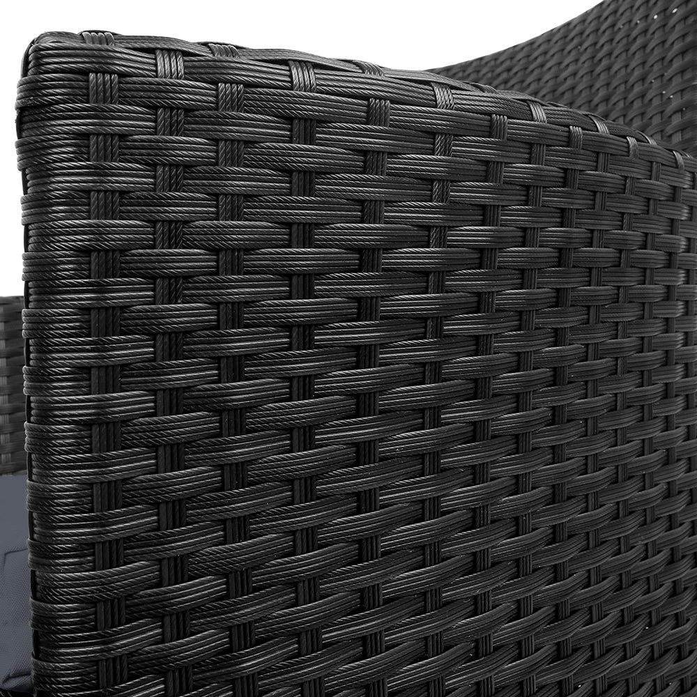 Mitchell Set of 2 Outdoor Bistro Set Dining Chairs Patio Furniture Wicker Garden Cushion - Black - Nurns