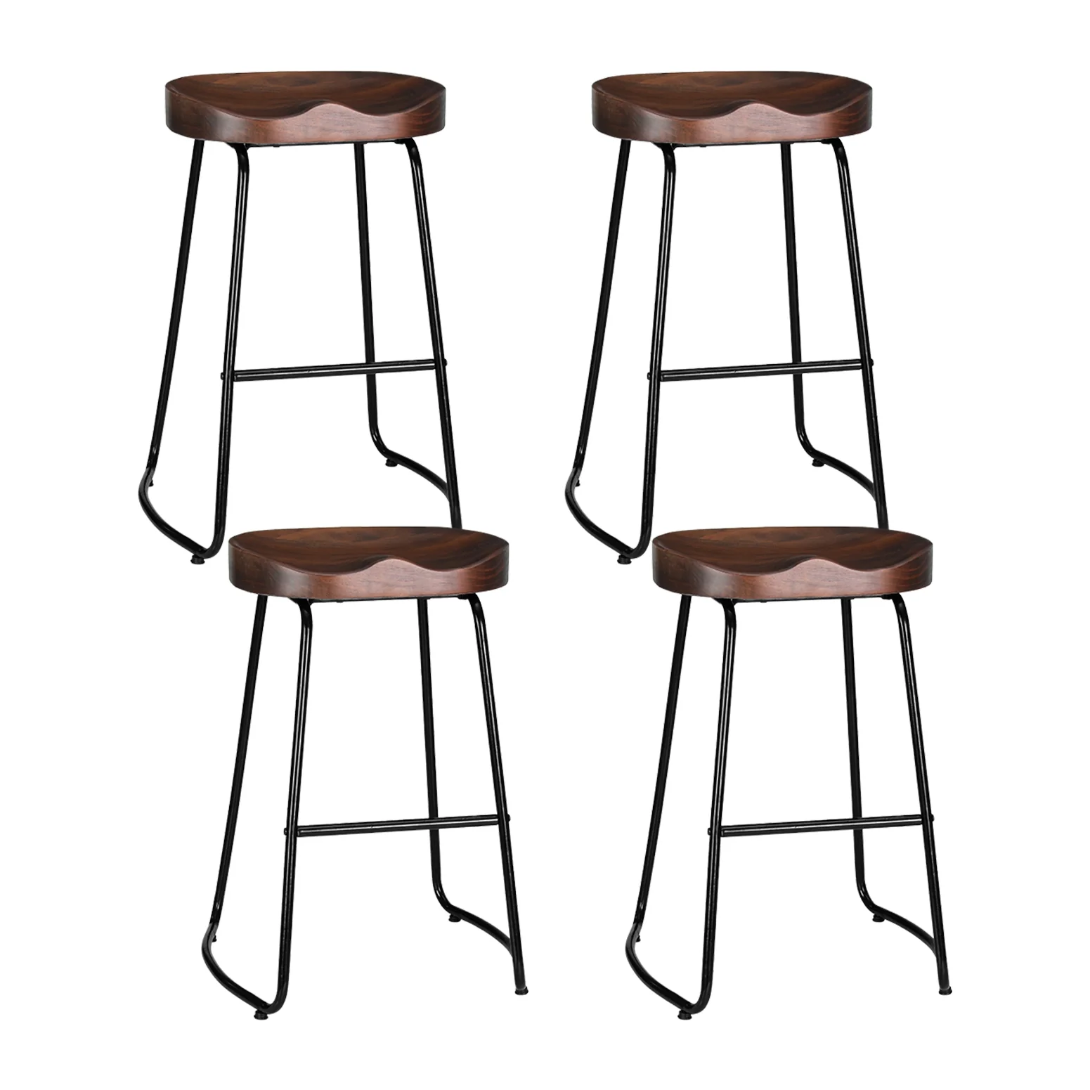 Set of 4 Reggio Tractor Seat Bar Stools - Wood - Nurns