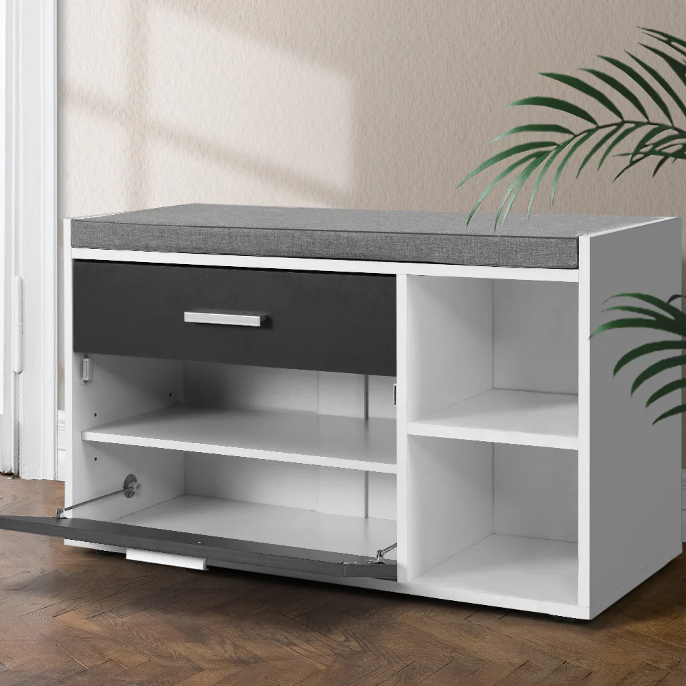 Artiss Shoe Cabinet Bench Shoes Storage Organiser Rack Wooden Cupboard Fabric Seat Adjustable Shelf - Nurns