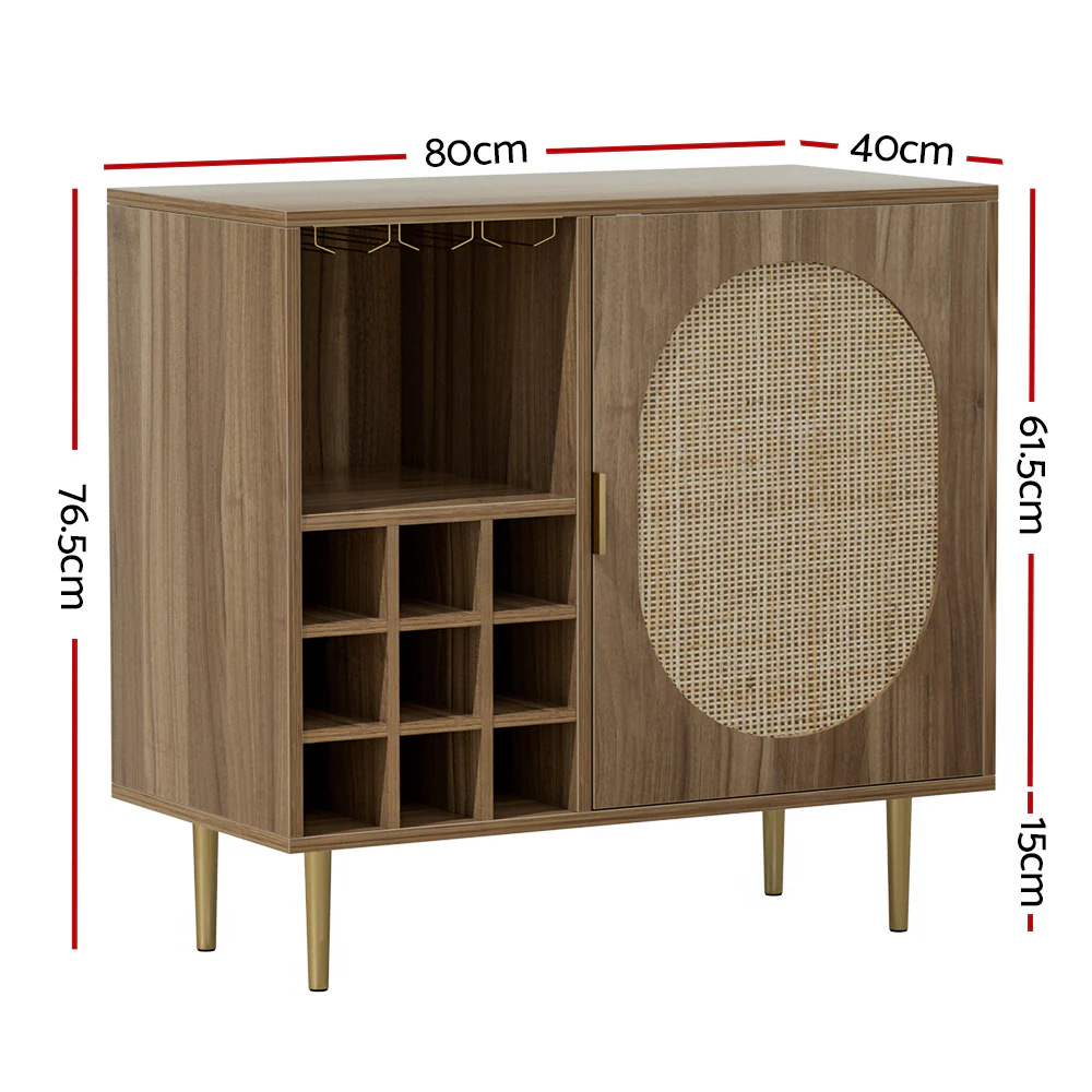 Lorcan Rattan Buffet Sideboard with Wine Rack - Dark Oak - Nurns