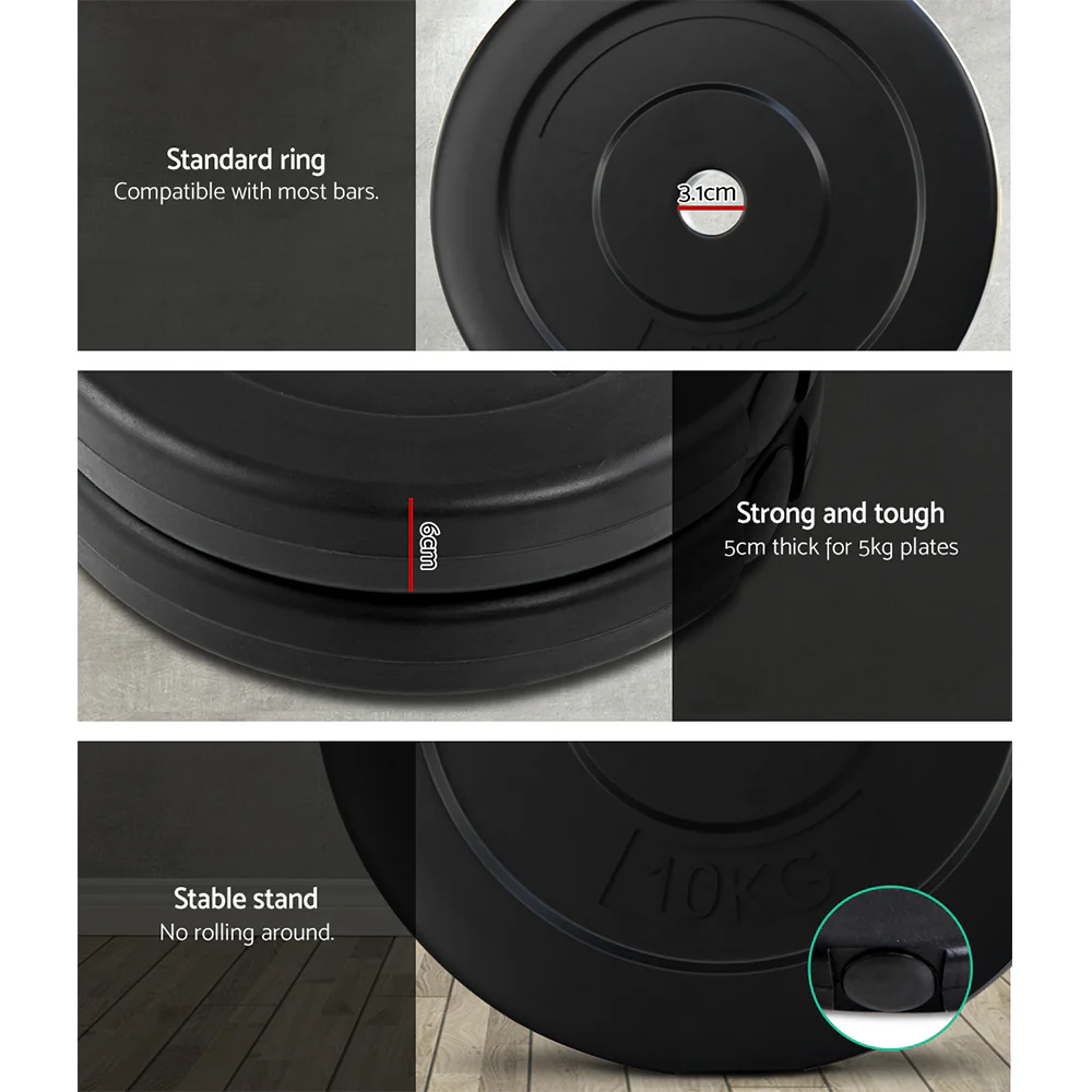 Everfit 58kg Barbell Set Weight Plates Bar Lifting Bench 168cm - Nurns