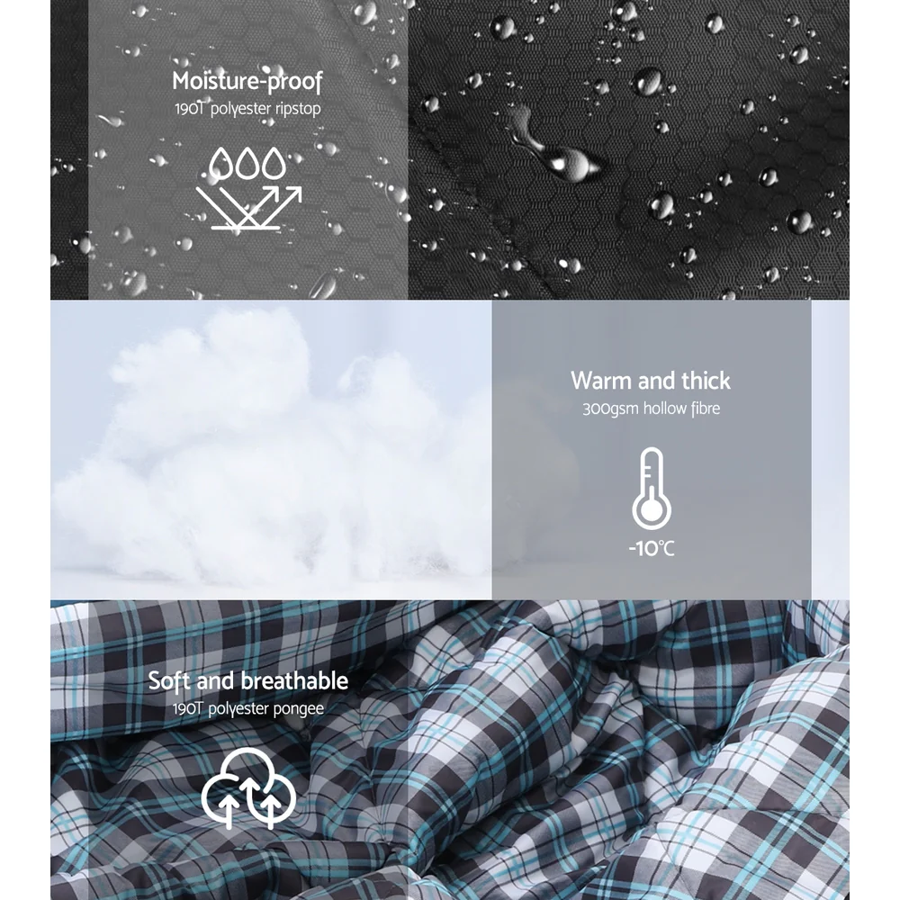 Sleeping Bag Double Pillow Thermal Camping Hiking Tent Grey - Nurns