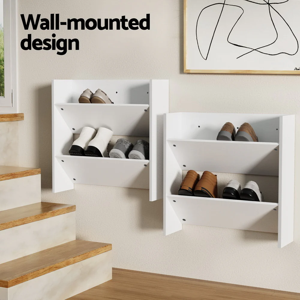 Artiss Shoe Rack 2-tier 12 Pairs Wall Mounted x2 - White - Nurns