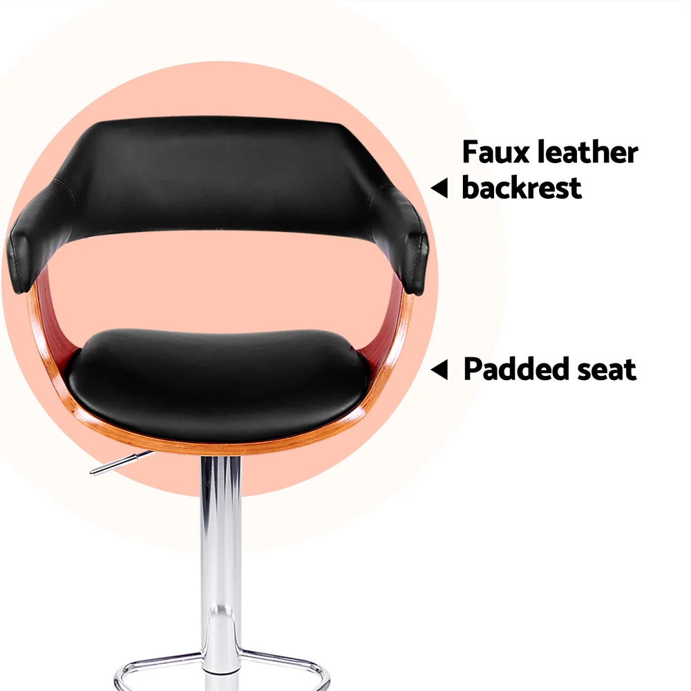 Set of 4 Chalcis Bar Stools Gas Lift Leather with Armrest - Black - Nurns