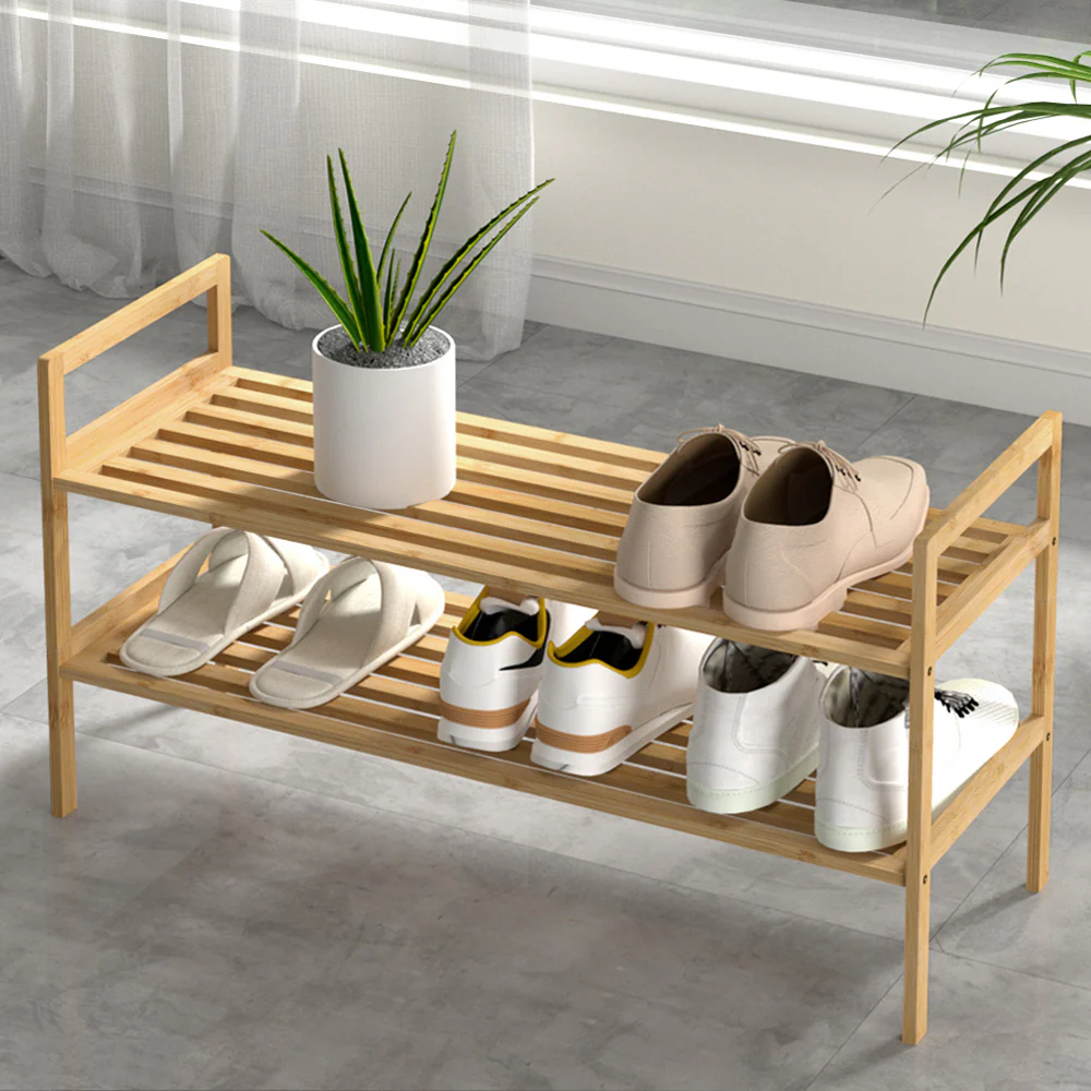 Artiss Shoe Rack Cabinet Bamboo Storage Organiser Pine - Nurns
