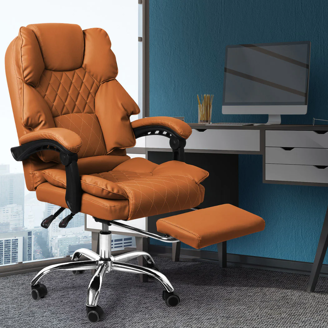 Levede Gaming Chair Office Computer Brown Footrest - Nurns