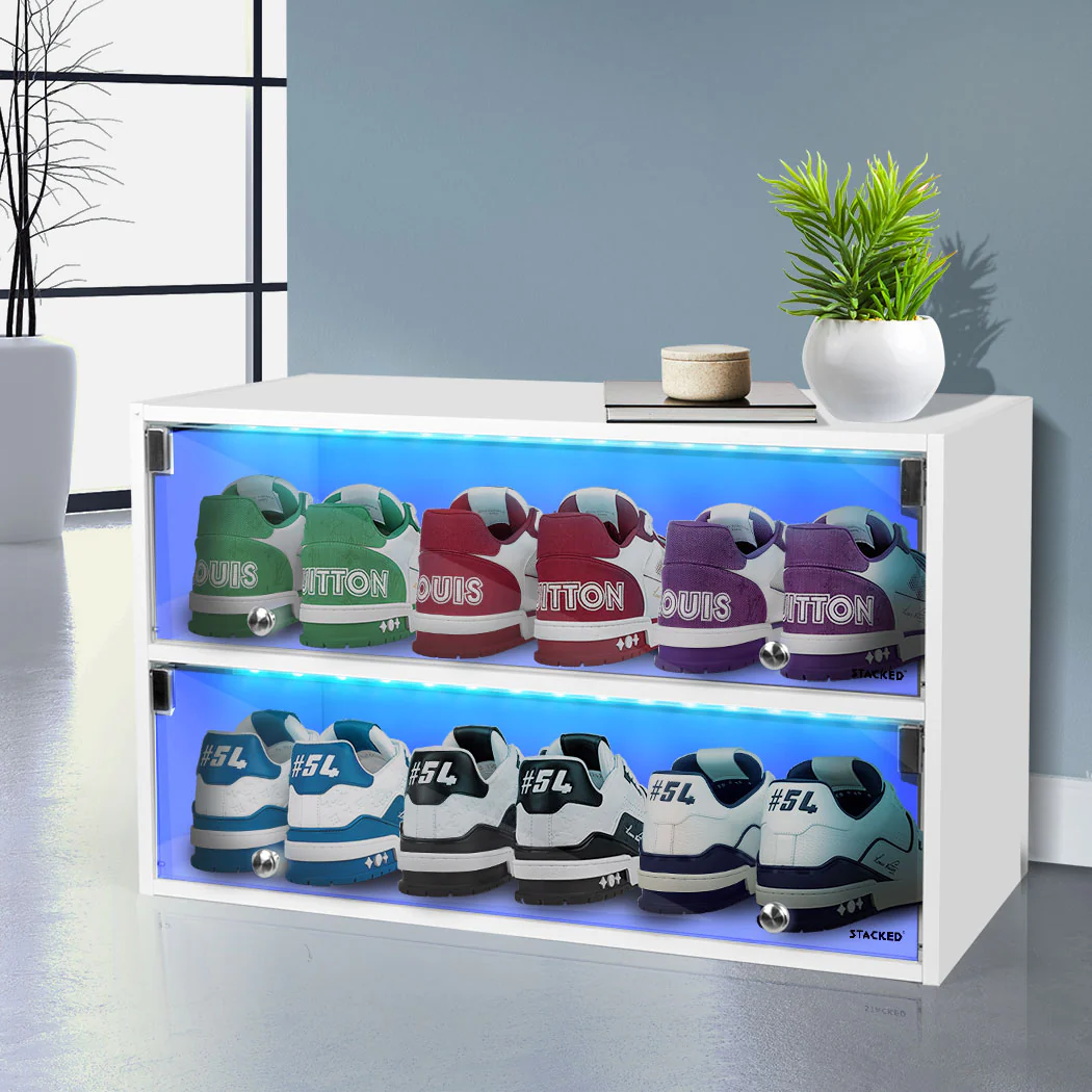 Stacked Shoes Storage Cabinet LED Sneaker White - Nurns