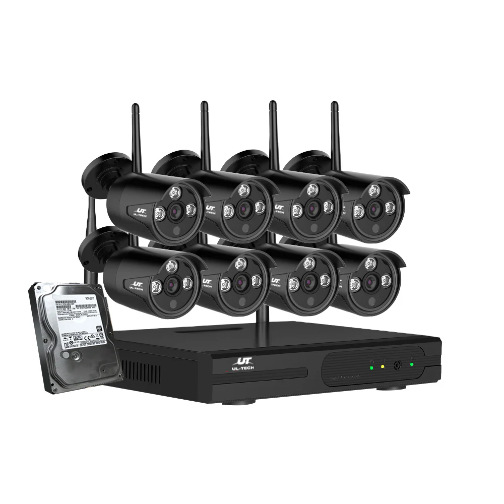 Wireless CCTV Security System 8CH NVR 3MP 8 Bullet Cameras 4TB - Nurns