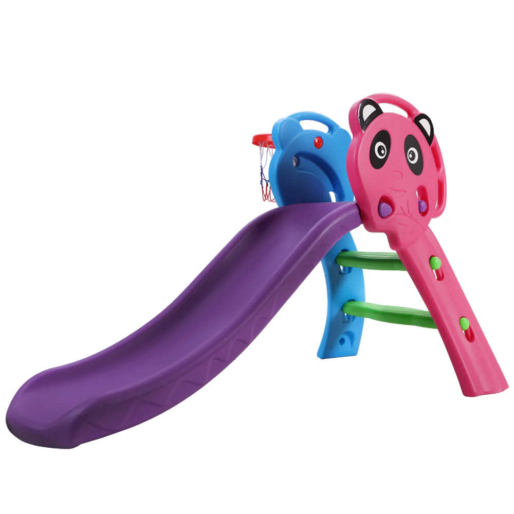Panda Kids Slide with Basketball Hoop Outdoor Indoor Playground Toddler Play - Nurns