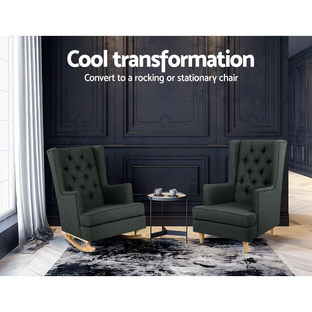 Astraea Rocking Armchair Fabric Chair Lounge Recliner - Charcoal - Nurns