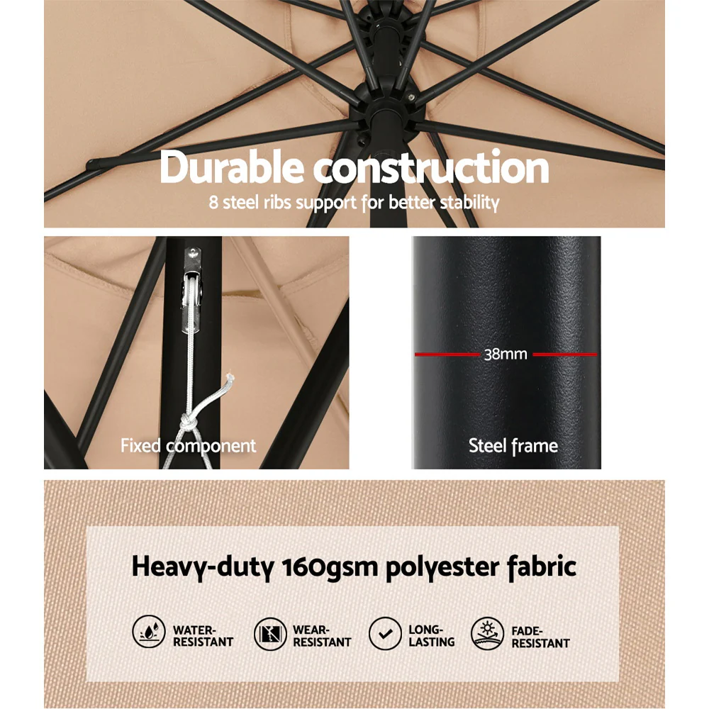 Instahut 2.7m Outdoor Umbrella Pole Stand Garden Sun Beige - Nurns