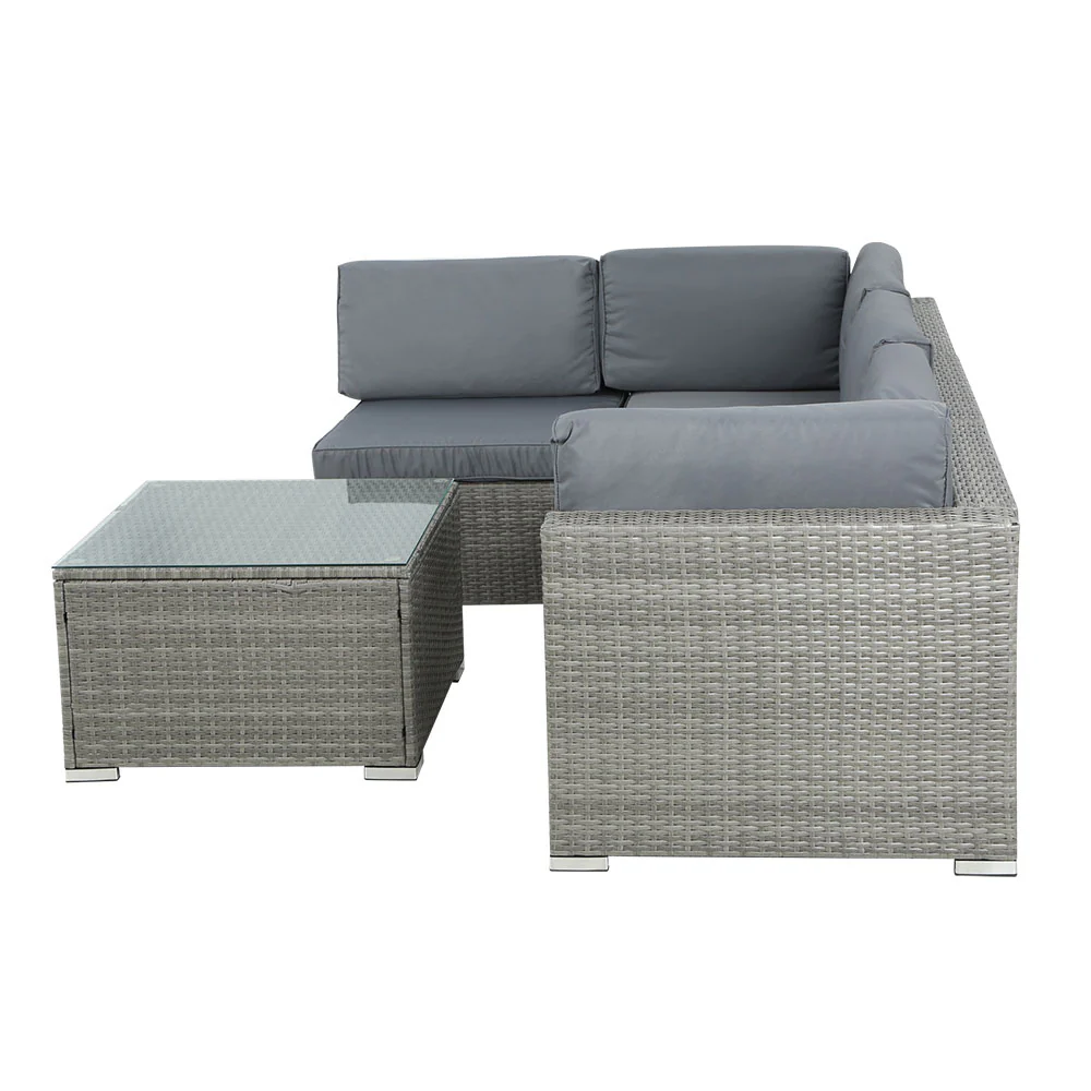 Driffield 4-Seater Furniture Wicker Table Chairs 5-Piece Outdoor Sofa - Grey - Nurns
