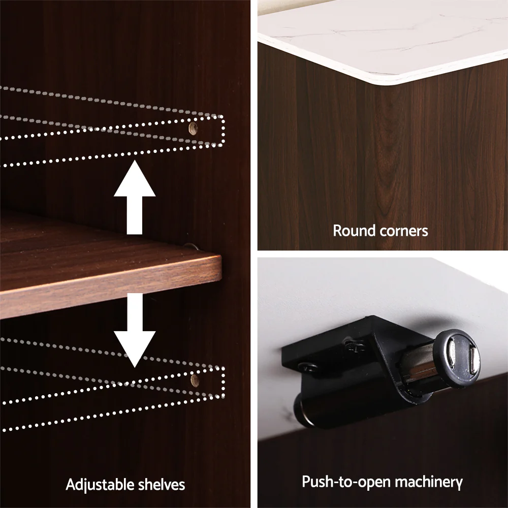 Danny Wooden Buffet Sideboard Cabinet Marble Style Tabletop - Walnut - Nurns
