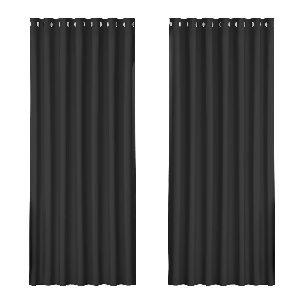 Set of 2 Blockout Curtains Blackout Window Curtain Eyelet 240x230cm Black - Nurns