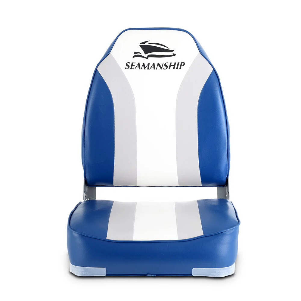 Set of 2 Folding Boat Seats Marine Seat Swivel High Back 12cm Padding Blue - Nurns