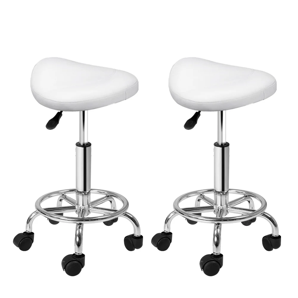 Set of 2 Salon Stool Saddle Swivel Chair White - Nurns