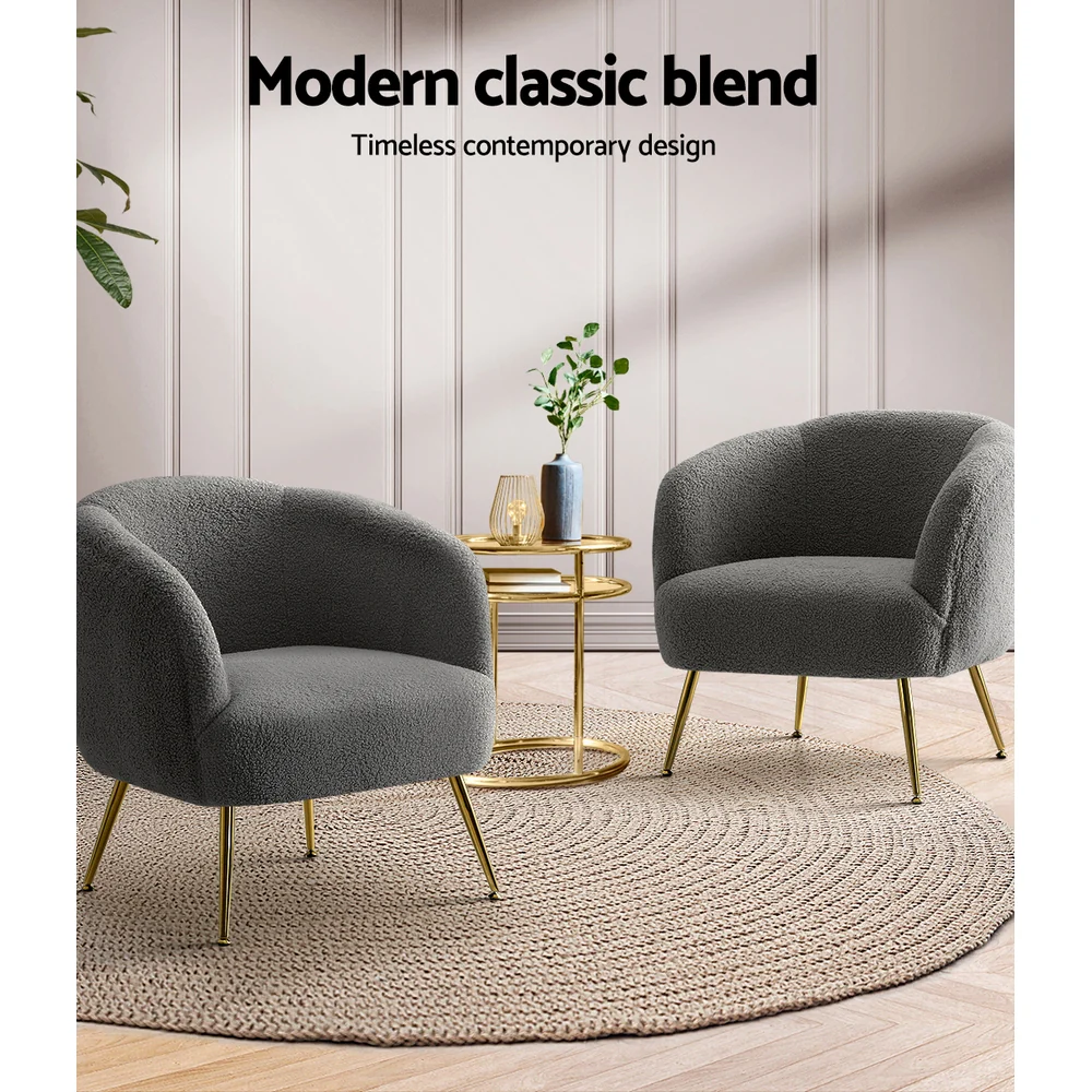 Macy Accent Sherpa Bouclé Lounge Armchair - Charcoal - Nurns