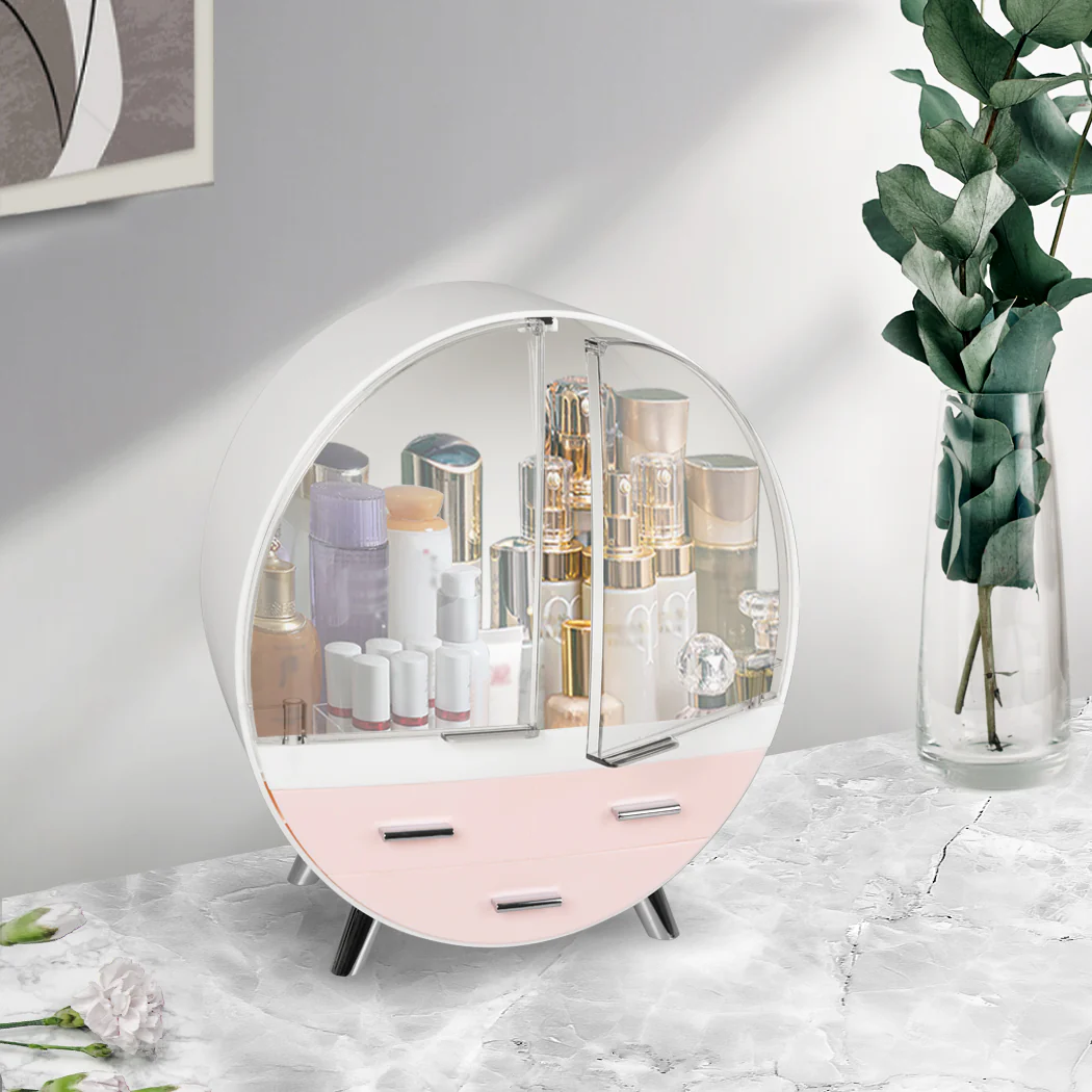 Makeup Case Organiser Cosmetic Holder Drawer Jewellery Desktop Storage Box Pink - Nurns