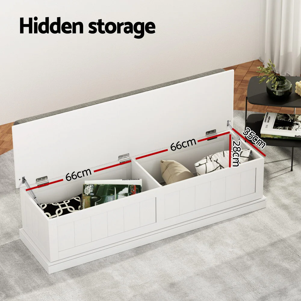 Storage Ottoman Blanket Box 140cm Fluted - White - Nurns