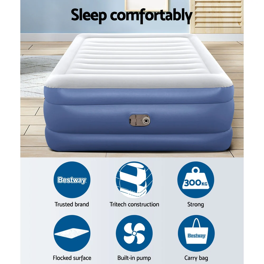 Factory Buys 61cm Air Mattress Inflatable Bed Airbed - Blue Queen - Nurns