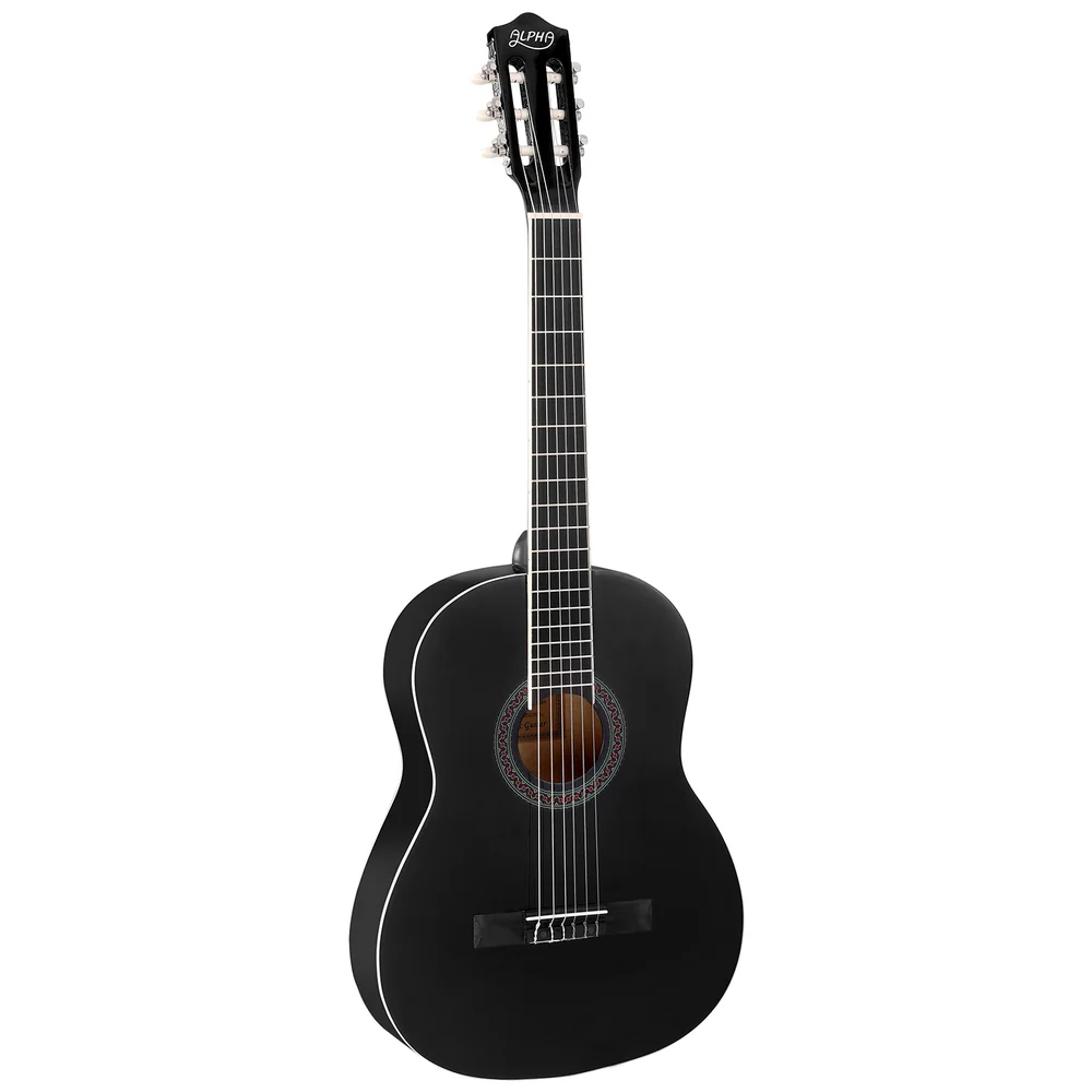 Alpha 39 Inch Classical Guitar Wooden Body Nylon String Beginner Gift Black - Nurns