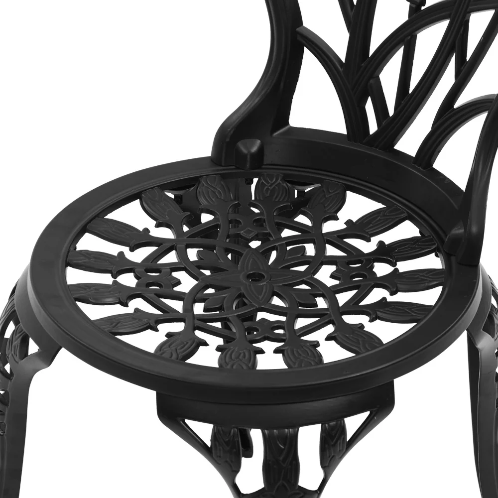 Ciaran 2-Seater Cast Aluminium Table Chair Patio 3-Piece Outdoor Setting - Black - Nurns