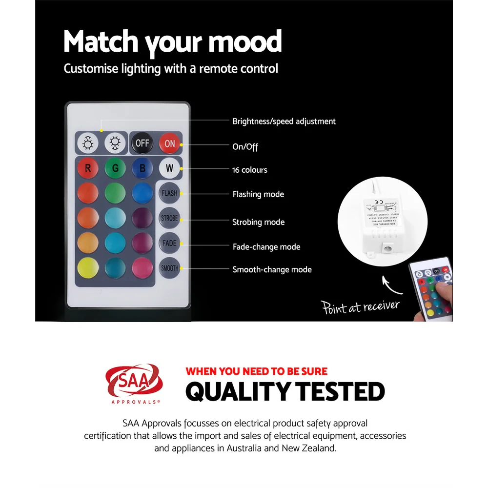 Pictou LED High Gloss Bedside Tables Side Table RGB LED High Gloss Nightstand - Black - Nurns