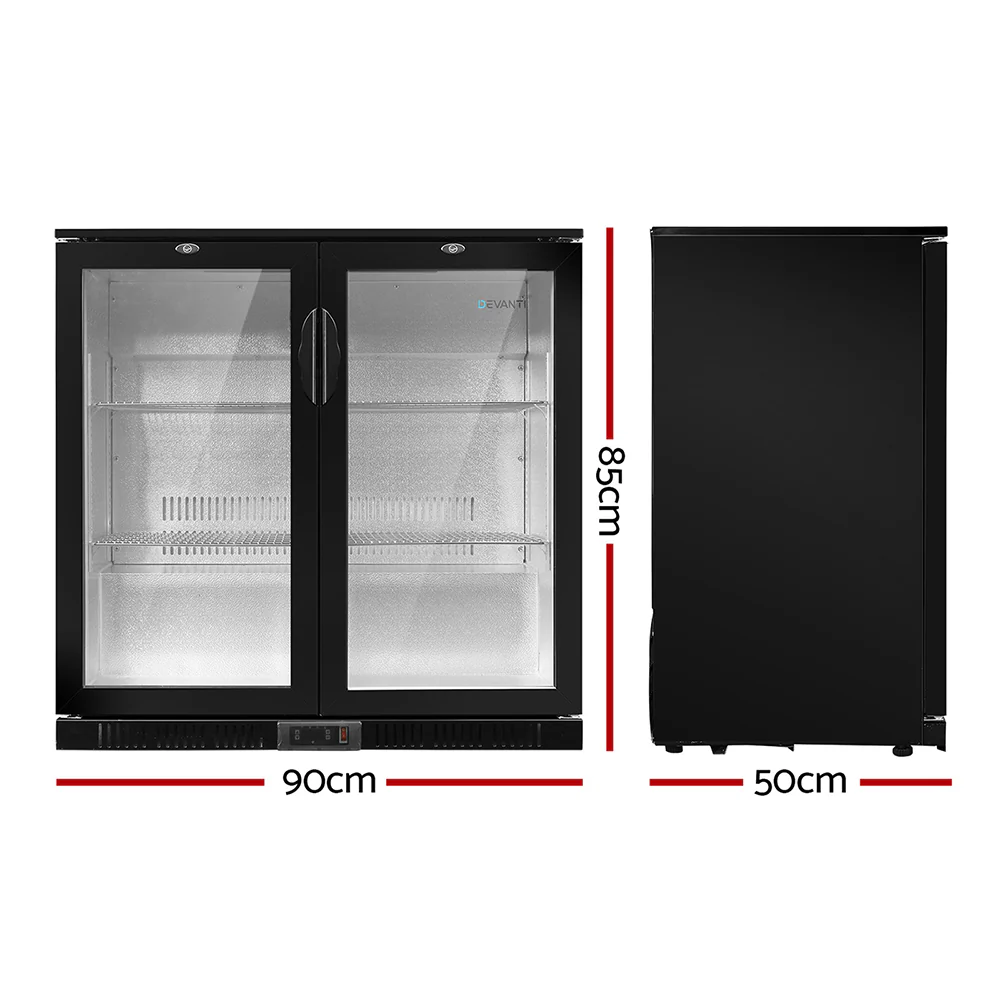 Devanti 198L Bar Fridge Dual Glass Door with Light Black - Nurns