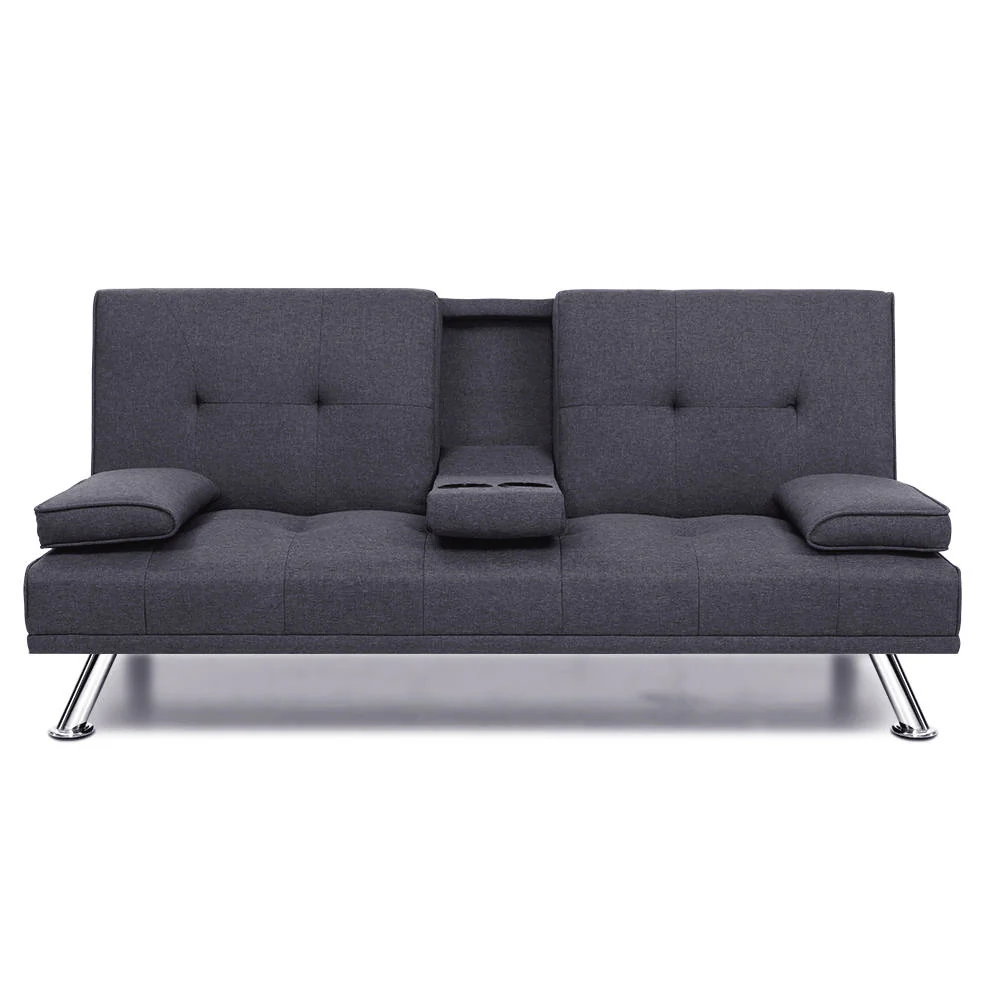 Missy 3-Seater Fabric Sofa Bed Recliner Lounge - Dark Grey - Nurns
