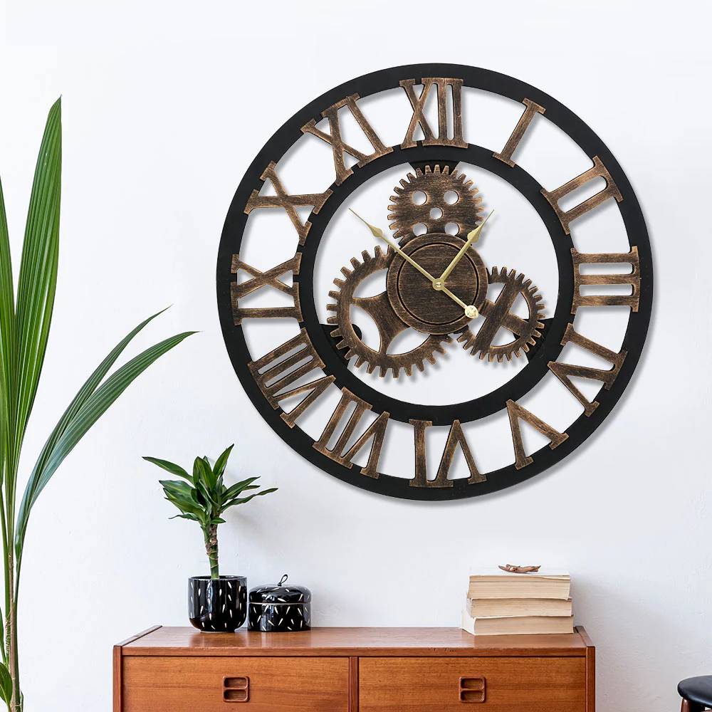 Wall Clock Modern Large 3D Vintage Luxury Clock Enduring Home Office Decor - Nurns