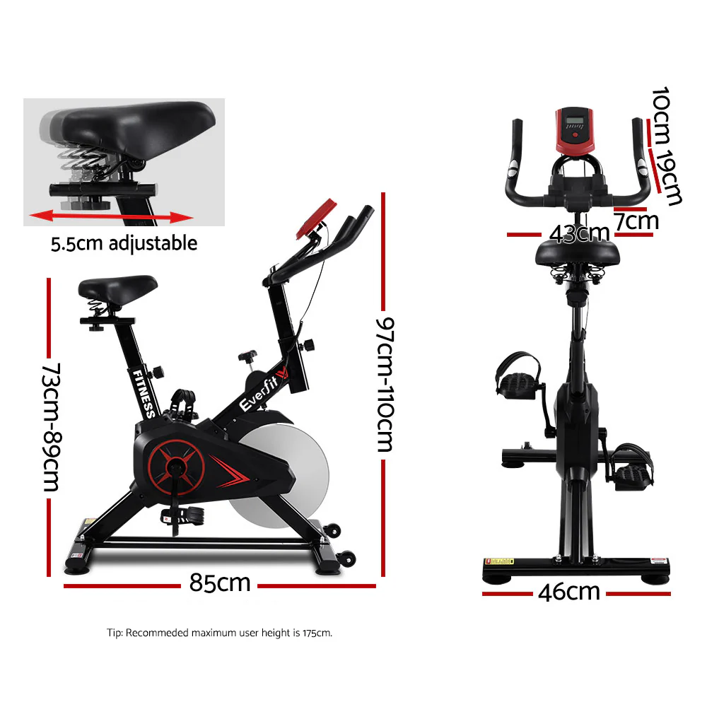 Everfit Spin Bike Exercise Bike Flywheel Cycling Home Gym Fitness Adjustable - Nurns