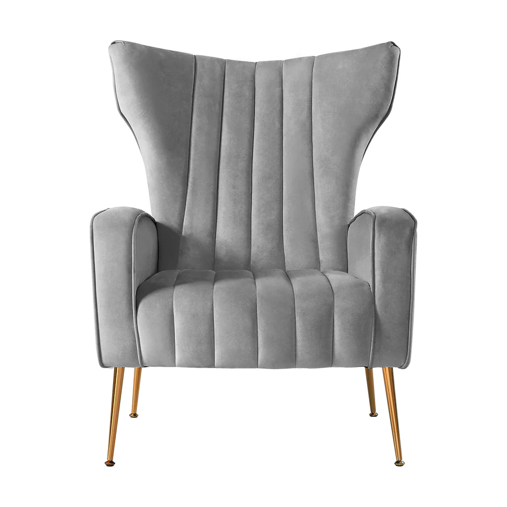 Maricel Accent Velvet Seat Lounge Armchair - Grey - Nurns