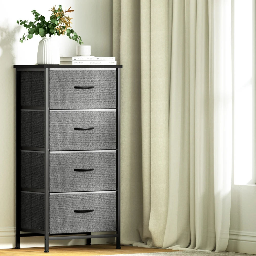 Artiss Chest of 4 Drawers Storage Dresser Tallboy - Grey - Nurns