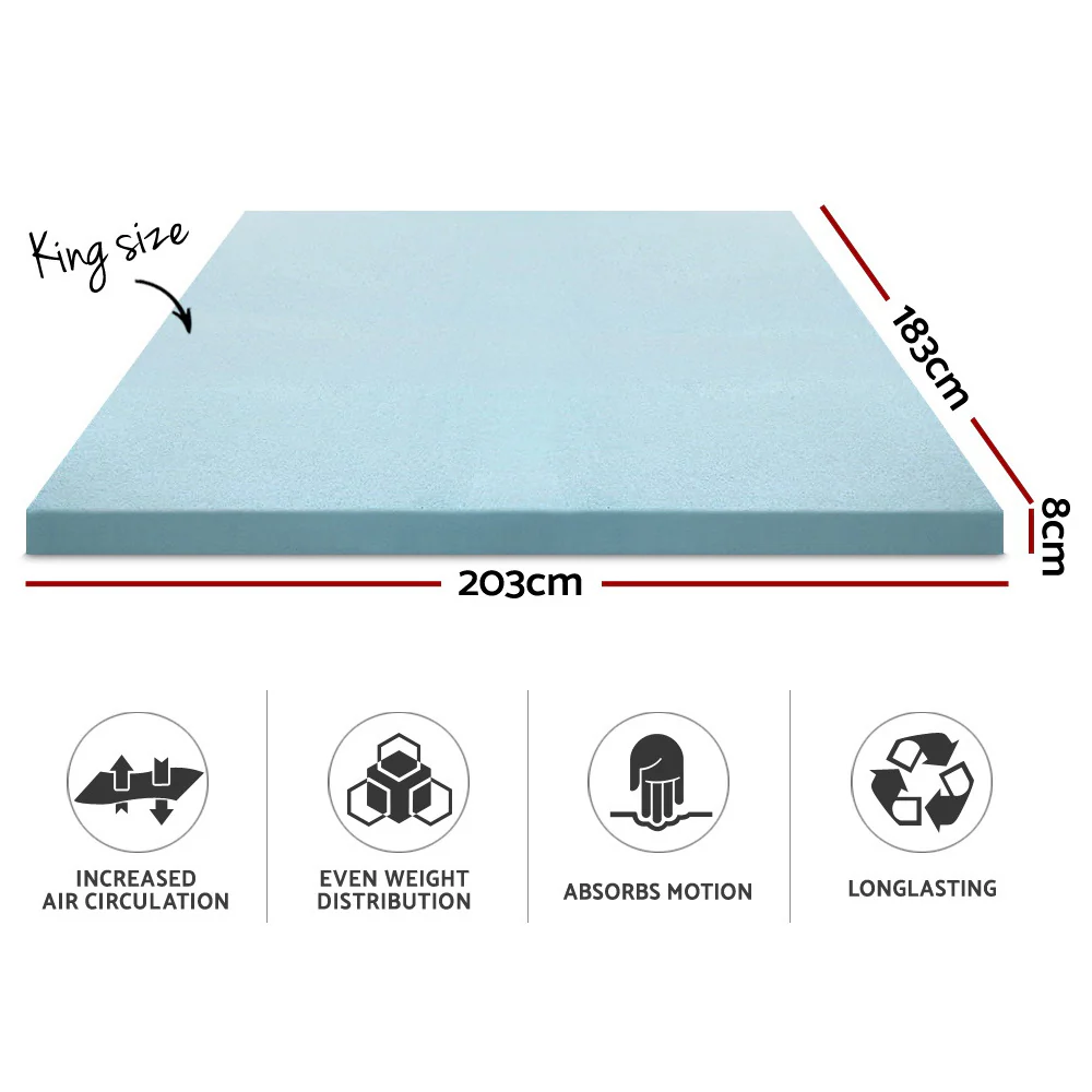 King Giselle Bedding Memory Foam Mattress Topper Cool Gel 8cm - Nurns