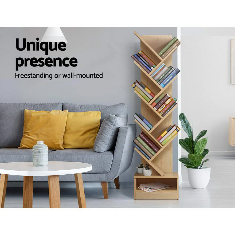Artiss Tree Bookshelf 9 Tiers - Echo Oak - Nurns