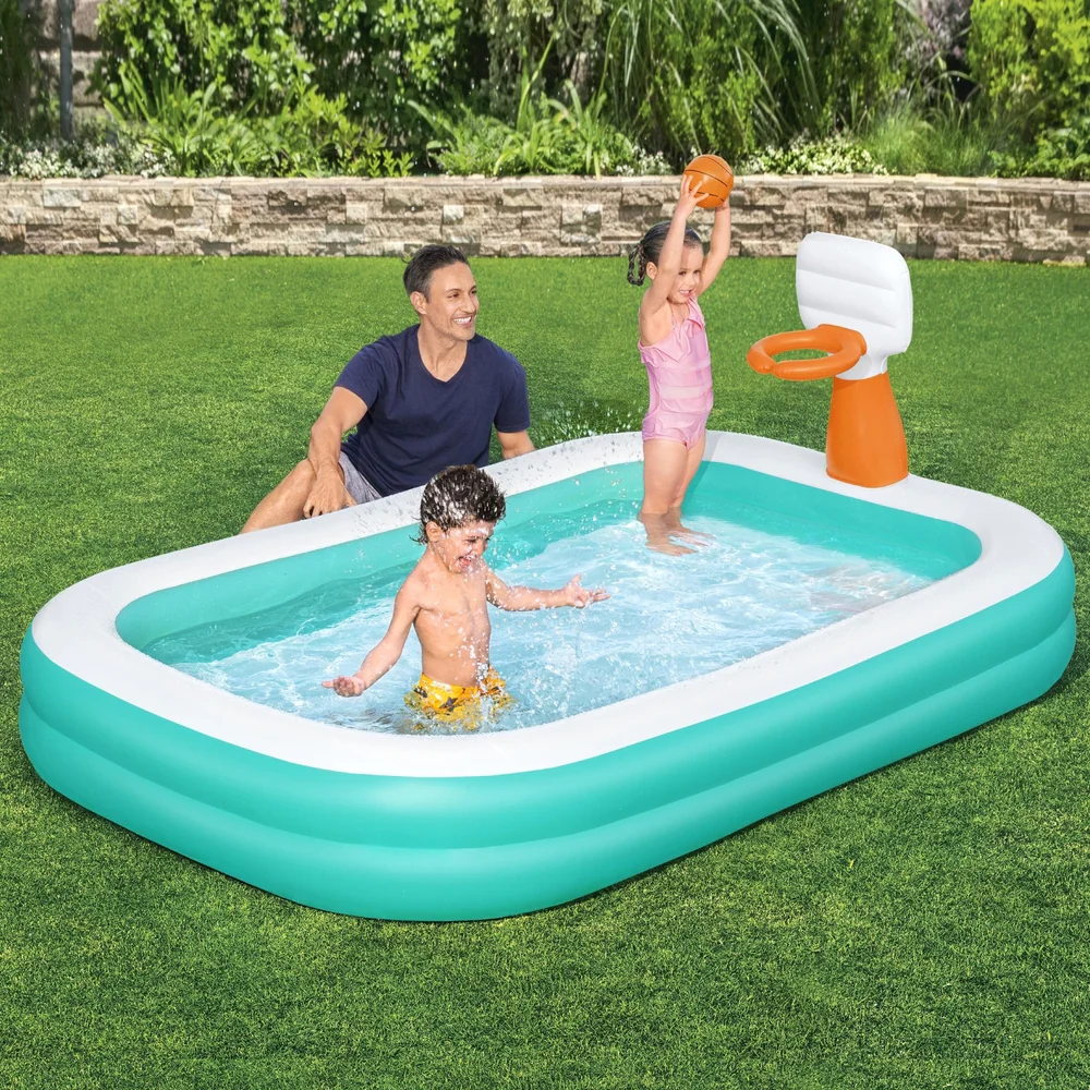 Bestway Kids Inflatable Pool Above Ground Play Pools Basketball Hoop 251x168cm - Nurns